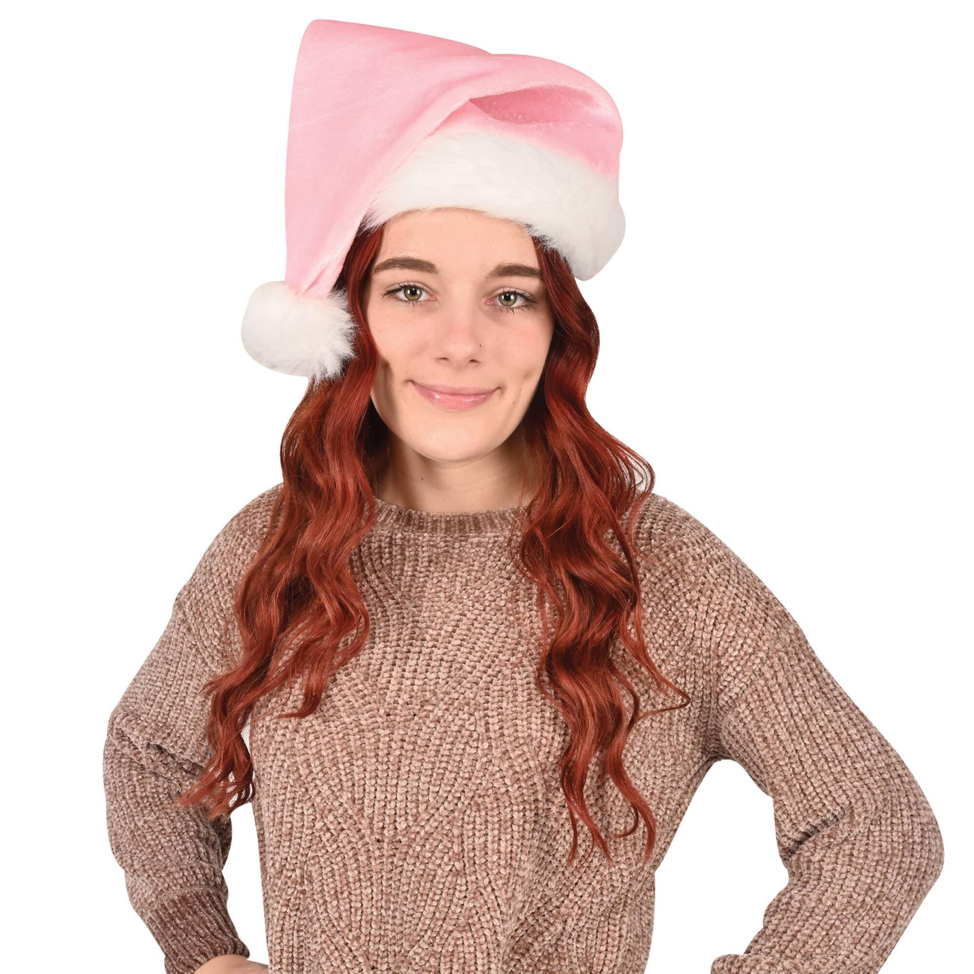 Beistle Light Pink Velvet Santa Hats, 2ct.